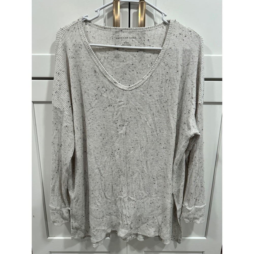 American Eagle Outfitters Speckled Ribbed V Neck Long Sleeve Tunic Top Women M